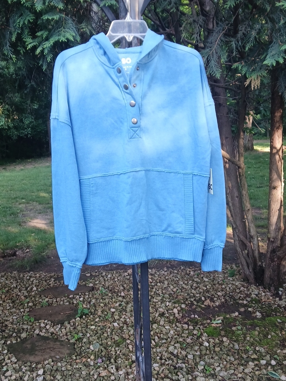 SO THE LOUNGE LIFE TUNIC, light blue snap-button hoodie SZ S